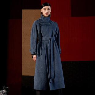 界内界外立领廓形加厚双面毛呢保暖新中式 大衣外套J43D6012 长款