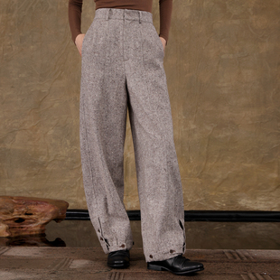 界内界外保暖加厚羊毛侘寂风直筒裤 J53K3051 休闲显瘦复古毛呢长裤