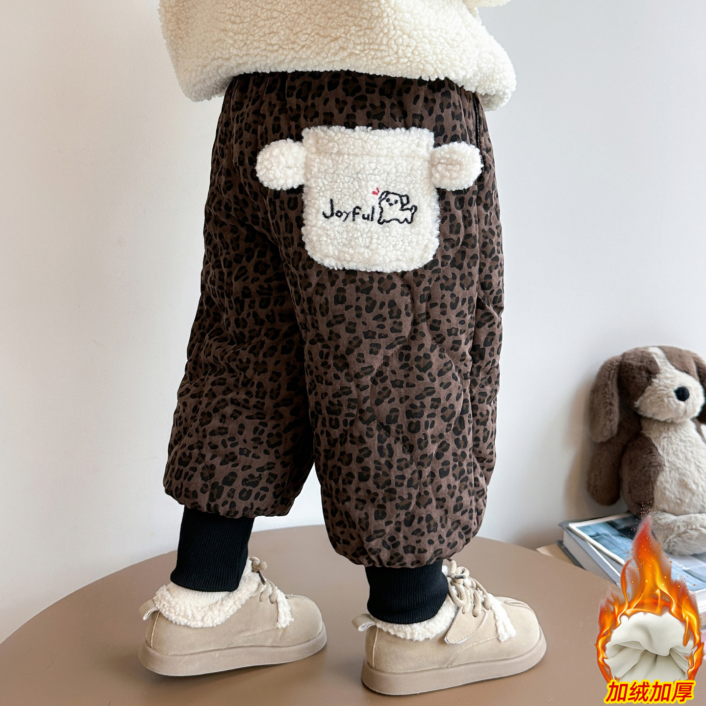 女童豹纹棉裤冬季2025新款儿童洋气时髦加绒加厚保暖冬装外穿裤子
