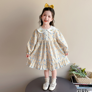 女童秋装连衣裙2026新款独特漂亮儿童娃娃领碎花裙子女宝春秋衣服