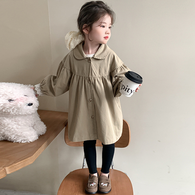 女童春秋装洋气袖口花边风衣