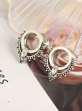 新款镶钻耳廓饰品男女流行不锈钢扩耳器耳环个性小众无牙耳扩饰品