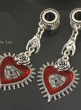 心形吊坠耳廓饰品复古不锈钢扩耳器流行个性玫瑰花耳扩耳钉耳饰品