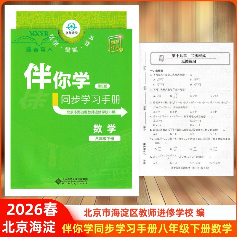 2026春 伴你学同步学习手册 八年级下册 数学（原海淀名师伴你学 同步学练测）初中8年级初二数学下人教版  北京师范大学出版社
