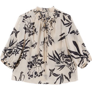 [专柜同款]Yifini/易菲木耳领飘带气质宽松短款衬衫女夏季新款