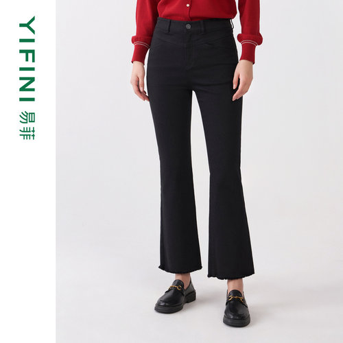 易菲时尚简约喇叭裤牛仔裤
