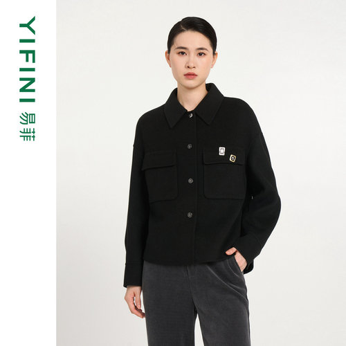 易菲衬衫式短款双面呢外套