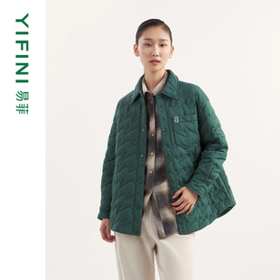 [专柜同款]Yifini/易菲时尚保暖通勤小翻领P棉宽松中长款棉服外套