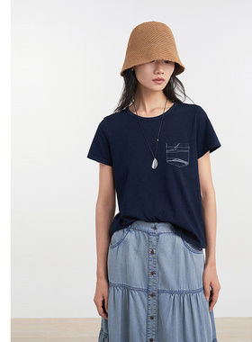 [专柜同款]Yifini/易菲木棉宽松时尚针织衫夏季T恤女上衣D04Z1030