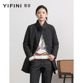宽松中长款 Yifini 易菲秋冬新款 棉服女翻领轻薄显瘦棉衣外套