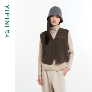 针织马甲女百搭短款 易菲气质V领无袖 Yifini 毛织马夹 专柜同款