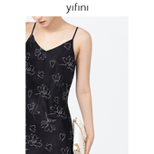 Yifini 裙 真丝中长款 易菲气质优雅印花吊带连衣裙女夏装 新款