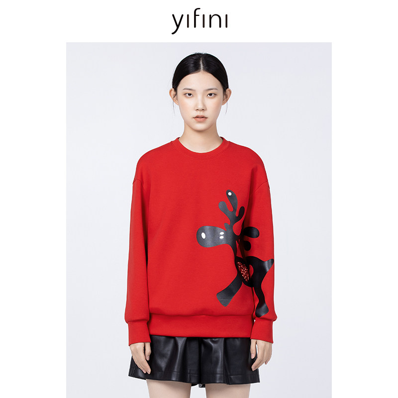 Yifini/易菲麋鹿宽松百搭圆领套头卫衣女冬季新款保暖休闲上衣女,女装/女士精品,卫衣/绒衫,淘宝优惠券,粉丝福利购,淘宝优惠卷