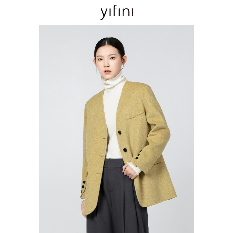 易菲双面呢宽松职业外套