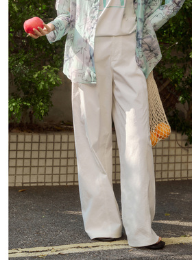 [专柜同款]Yifini/易菲白色雅致高级感阔腿裤百搭直筒裤D04K1027