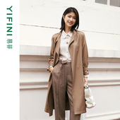 风衣外套女春秋新款 易菲高密斜纹气质宽松长款 专柜同款 Yifini