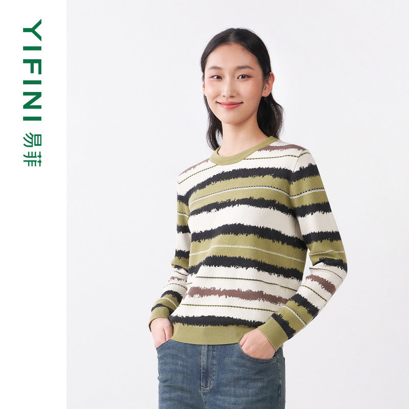 [专柜同款]Yifini/易菲宽松休闲条纹单穿套头针织衫女内搭打底衫,女装/女士精品,毛针织衫,淘宝优惠券,粉丝福利购,淘宝优惠卷