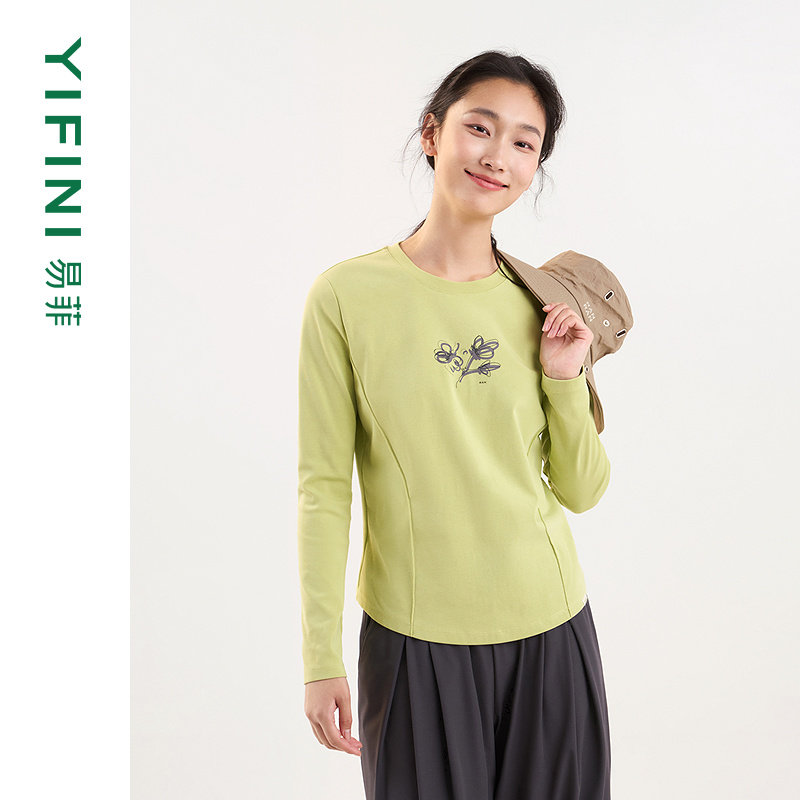[专柜同款]Yifini/易菲弹力针织棉混纺修身打底衫时尚通勤T恤女新