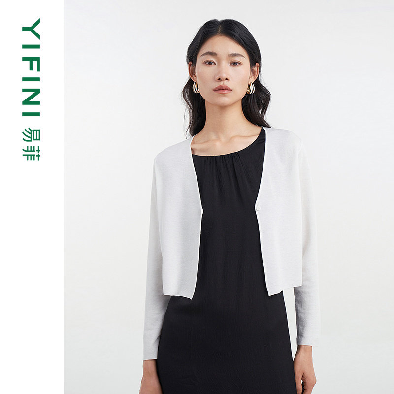 [专柜同款]Yifini/易菲通勤简约宽松短款毛织开衫女外套D04T1602,女装/女士精品,毛针织衫,淘宝优惠券,粉丝福利购,淘宝优惠卷