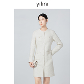 易菲修身 显瘦小香风长袖 连衣裙女冬季 Yifini 新款 单排扣中裙