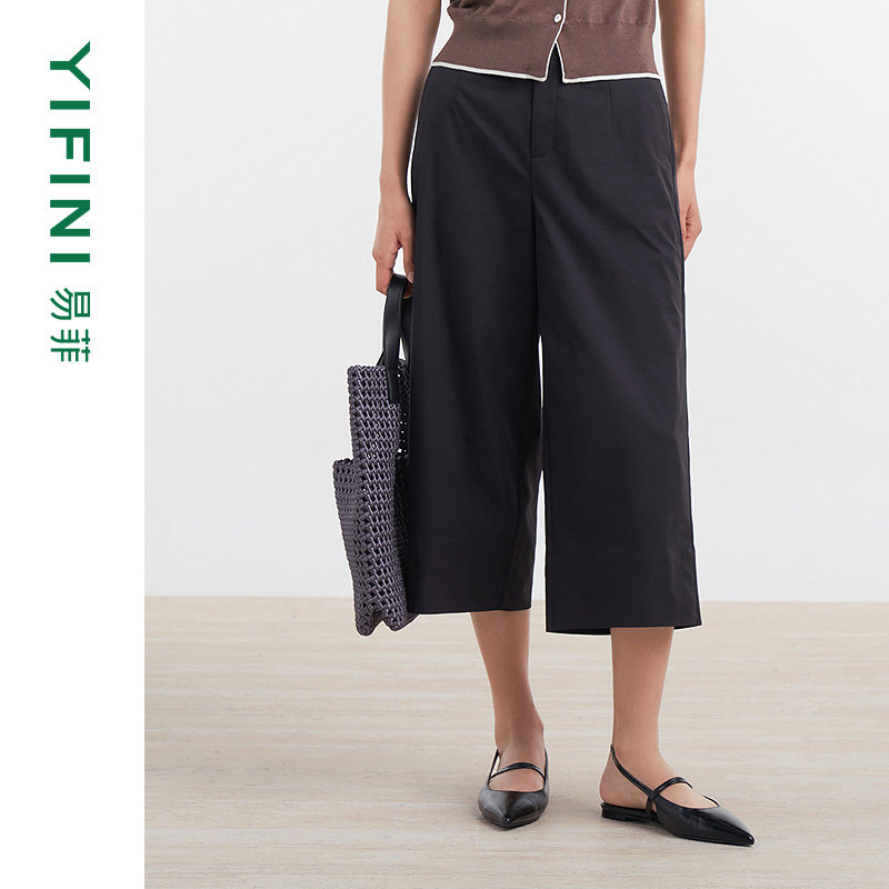 [专柜同款]Yifini/易菲斜纹仿棉凉感八分裤直筒裤阔腿裤面膜裤女,女装/女士精品,休闲裤,淘宝优惠券,粉丝福利购,淘宝优惠卷