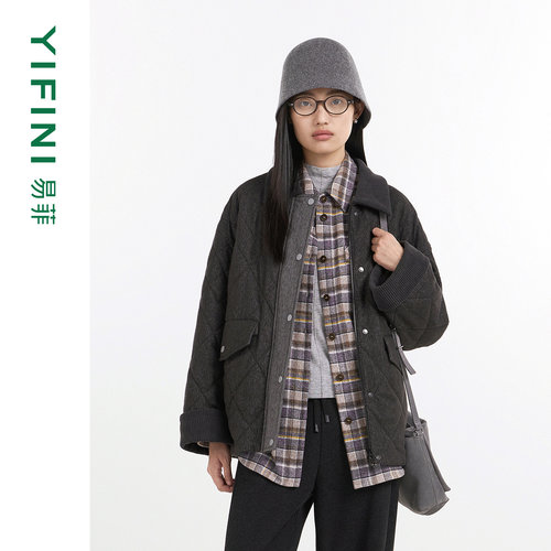 易菲巴恩风复古磨毛牛仔宽松棉服