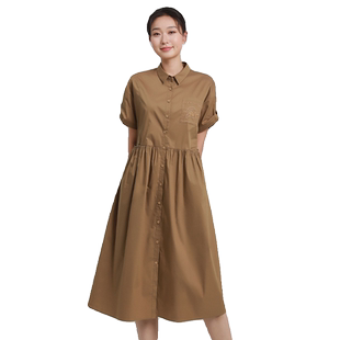 [专柜同款]Yifini/易菲美拉德焦糖色翻领衬衫裙女夏装新款连衣裙