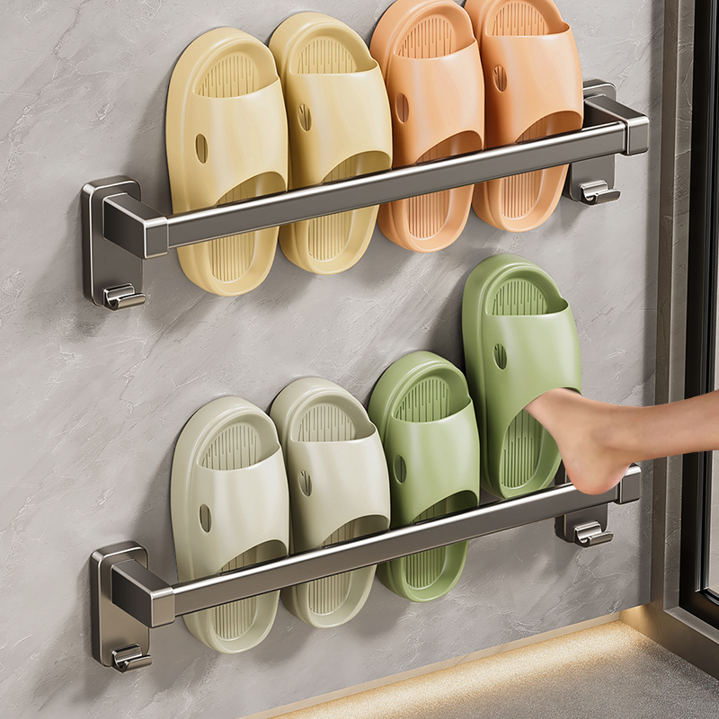 蓝藤免打孔浴室太空铝拖鞋架