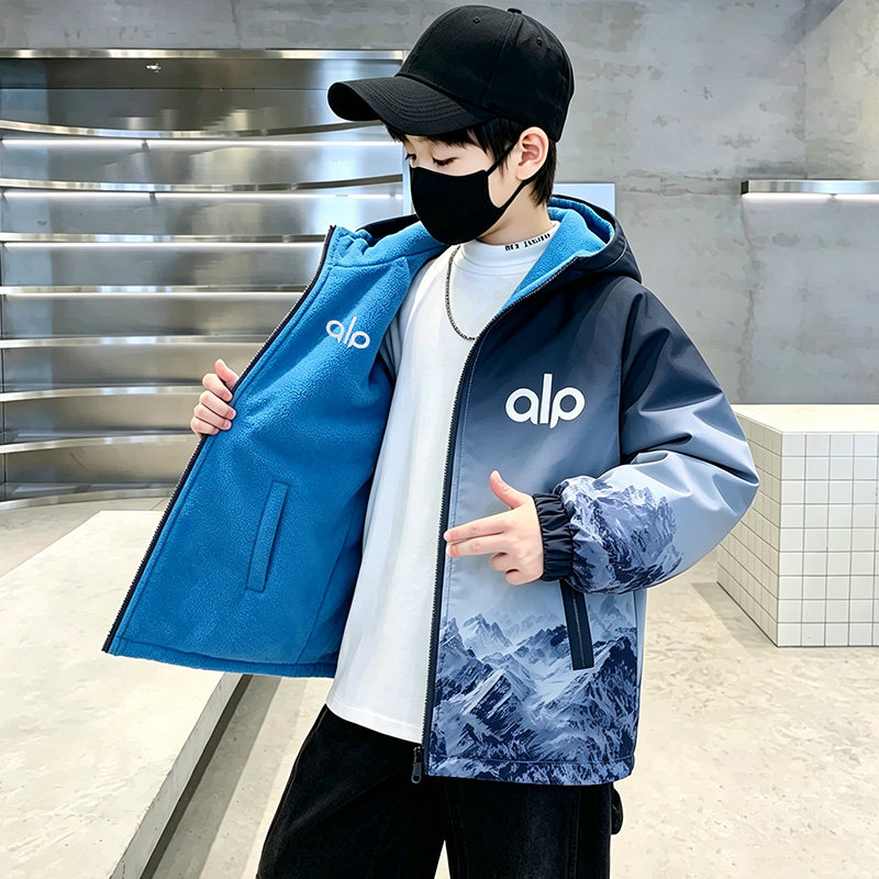 男童双面穿加绒防风防水冲锋衣