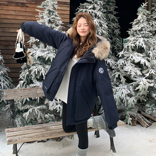 深圳欧货小个子可拆卸大毛领连帽御寒羽绒服冬装千金风派克服外套