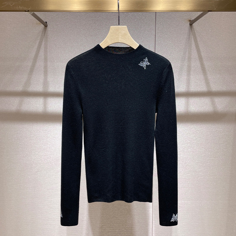 深圳南油欧货烫钻蝴蝶羊毛打底衫秋冬洋气百搭半高领内搭针织衫女