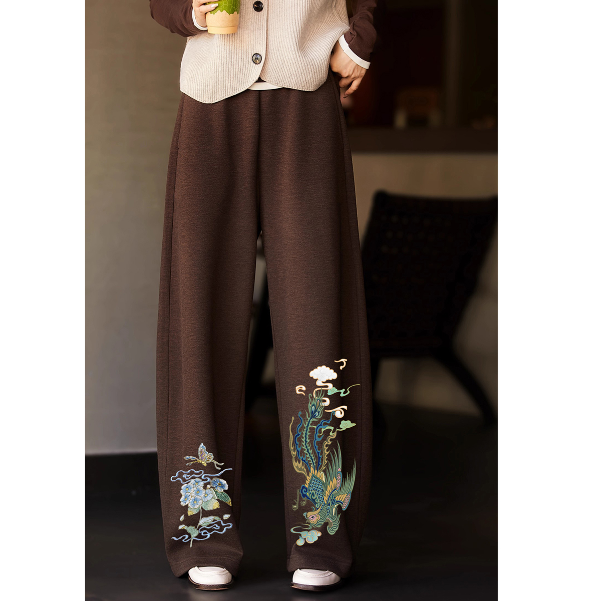 桑蚕丝羊毛民族风剌绣秋冬休闲裤