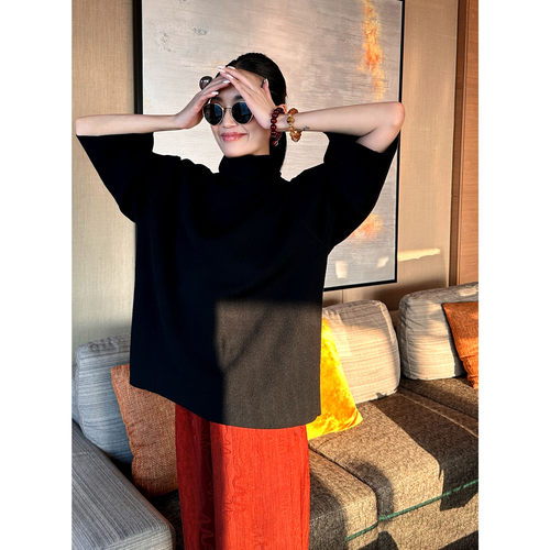 紫紫 丝毛飘带毛衣 绵羊毛新经典春秋冬毛衣上衣女纯色长袖T恤