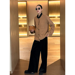 AME 雅痞葵黑裤 时髦老钱风暗纹亏直筒裤百搭黑色显瘦高腰休闲裤