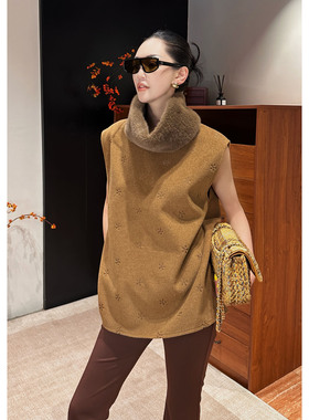 AME  探春花时装背心   毛领可拆卸匠人造物沙砾背心ZE01SZYL1061