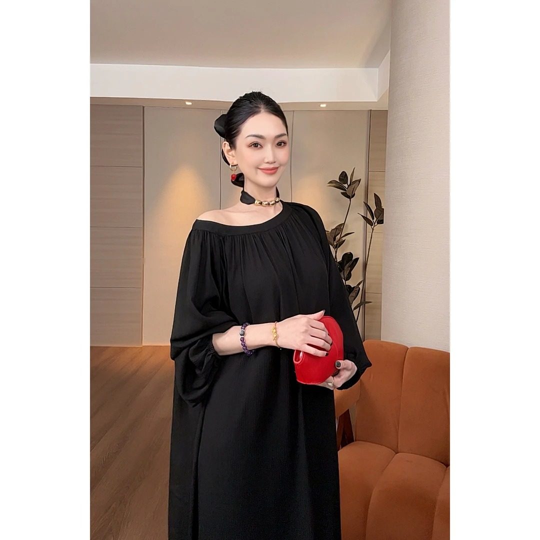 紫紫 等风来 时尚轻奢慵懒宽松连衣裙女灯笼袖百搭两穿长款宽松裙,女装/女士精品,连衣裙,淘宝优惠券,粉丝福利购,淘宝优惠卷