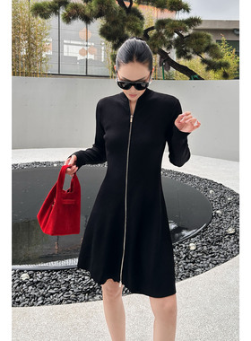 AME 双拉小腰裙 高弹小蛮腰拉链可打开两穿针织裙连衣裙长袖长裙