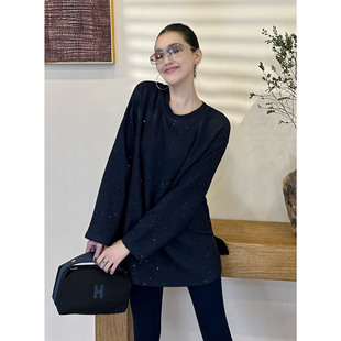 紫紫 黛青蓝卫衣 亮片高原羊毛混纺肌理上衣圆领长袖毛衣单穿叠穿