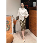 四季 AME 羊脂玉半裙 如春重工压褶松紧腰迎春半身裙ZD12BZHJ437