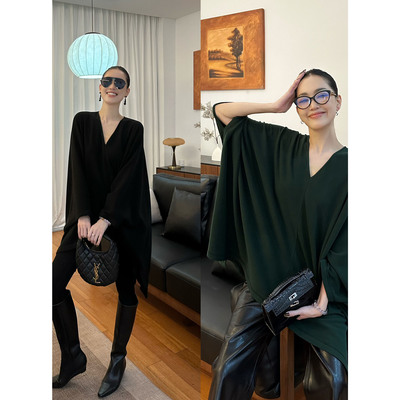 紫紫红人袍秋冬版外套披风袍