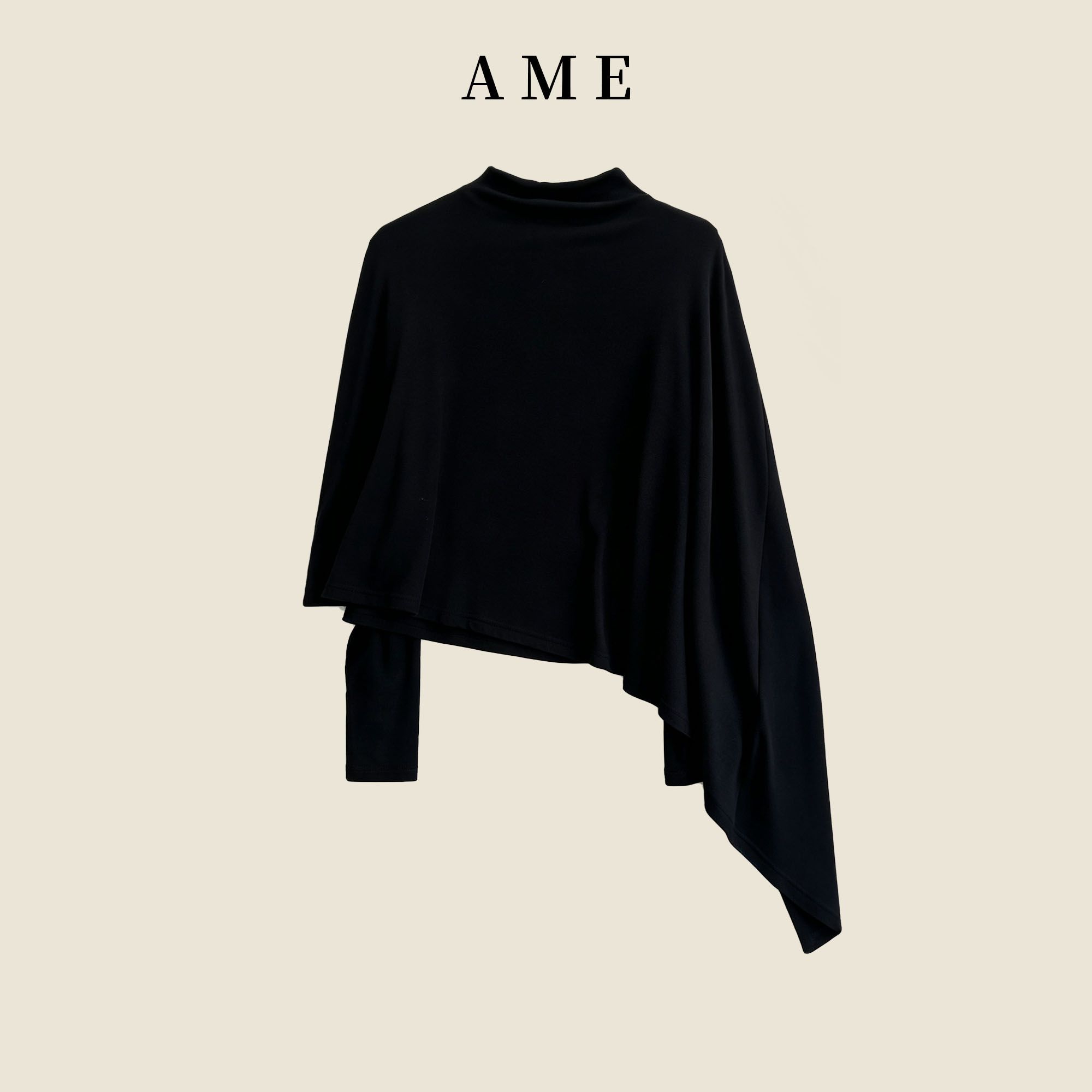 AME 量感衫 对称设计双层斗篷打底衫半高领设计感显瘦休闲上衣女
