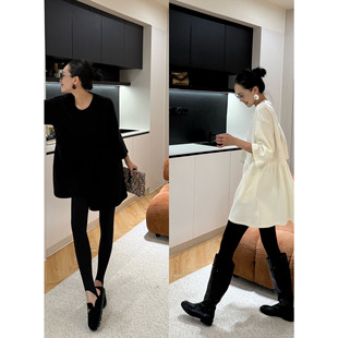 上衣中长款 紫紫 意法娃娃衫 细腻柔软绒绒松弛减龄三季 遮屁股长袖