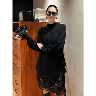 紫紫 优雅延伸上衣 微晚礼系列秋冬绵羊毛混纺软云黑色套头上衣女