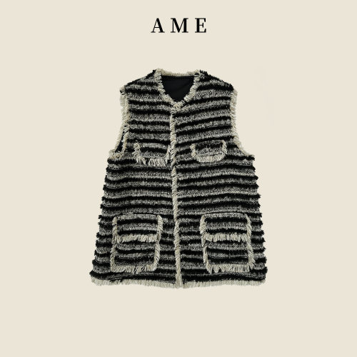 AME 邂逅马甲 YDL段彩花纱银黑手工钻闪香风马甲ZE01WZYL1080