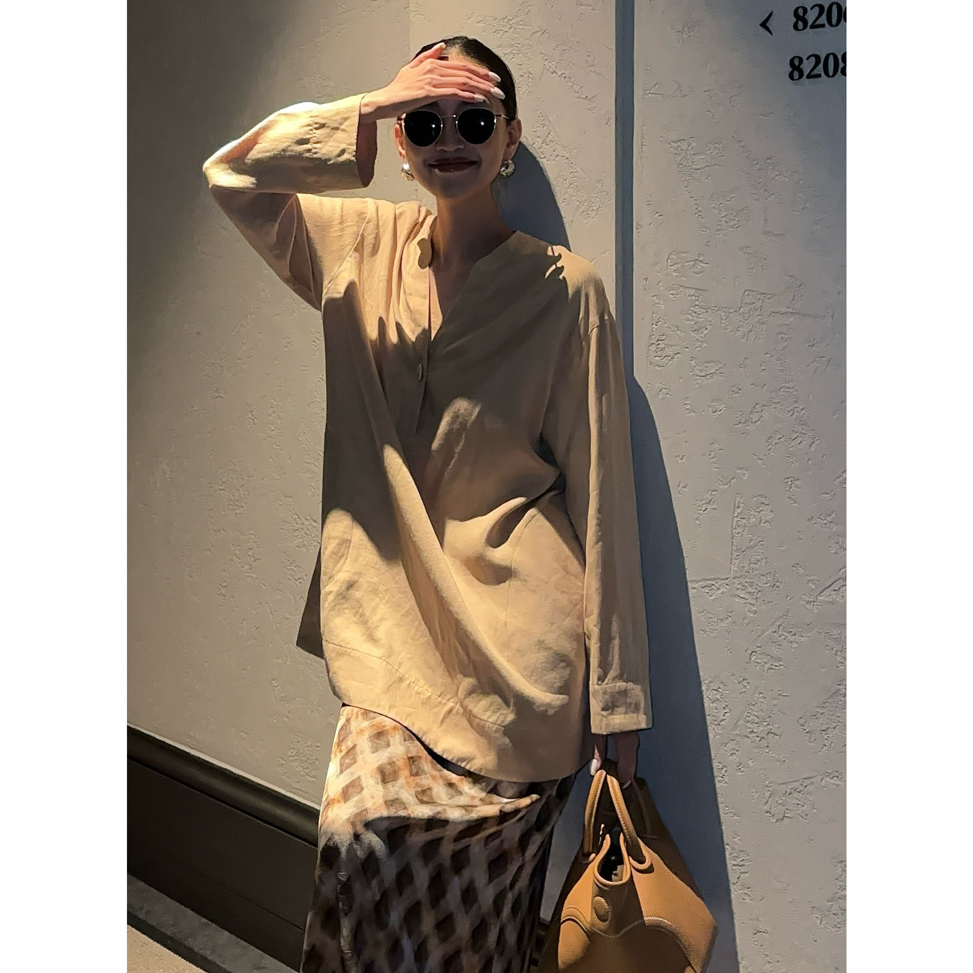 棉麻V领衬衫式小外套女