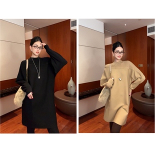 紫紫 天衣无缝 斜裁艺术半高领长袖百搭针织毛衣设计感小众上衣女