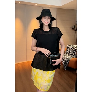 紫紫 炎夏清风 随体延展冰洞精织洋气针织镂空上衣女短袖气质上衣