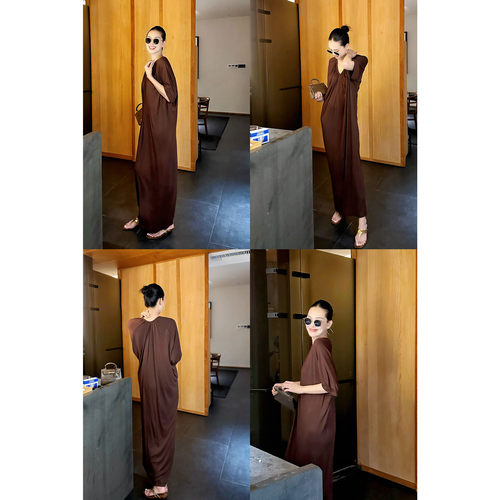 AME V领袍 克制美学轻量悬垂V领袍感连衣裙中袖百搭休闲长裙
