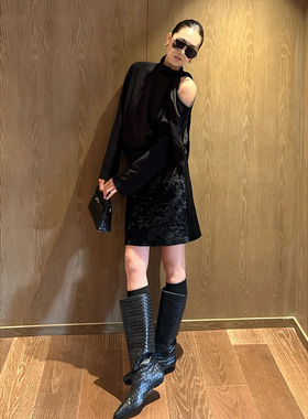 AME 中古斑斓裙  葵黑丝绒斑斓精像素花园提花半裙圆领露肩单穿女