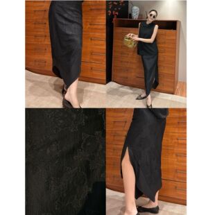 提花薄纱蕾丝层次四季 浅中式 半身裙显瘦侧开叉裙 瑰丽斜裁裙 AME